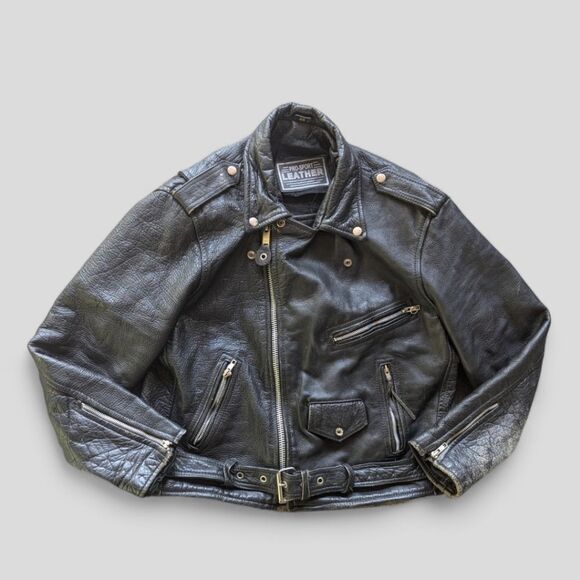 Harley-Davidson Vintage 80s Heavy Leather Motorcycle Jacket Sz 44 L - Picture 3 of 14